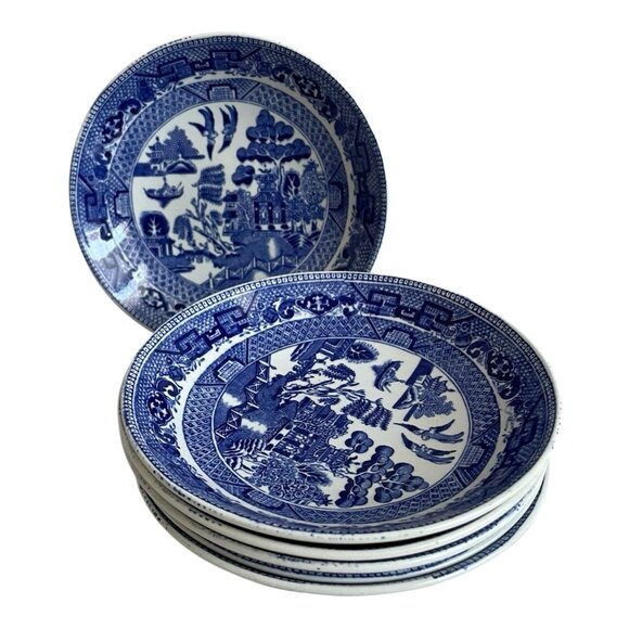 Set of 6 Antique W. Ridgway Semi China Plates Blue Willow Pattern England Plates - Picture 2 of 5